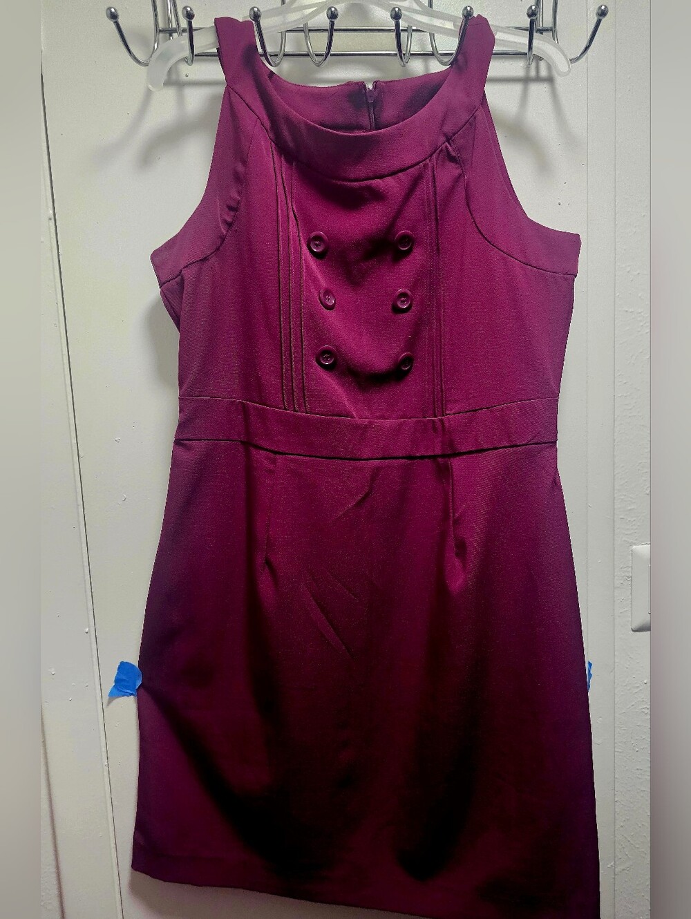 Sleeveless Double-Breasted Shift Dress in Deep Berry
